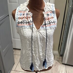 Indigo White and Blue Embroidered Blouse